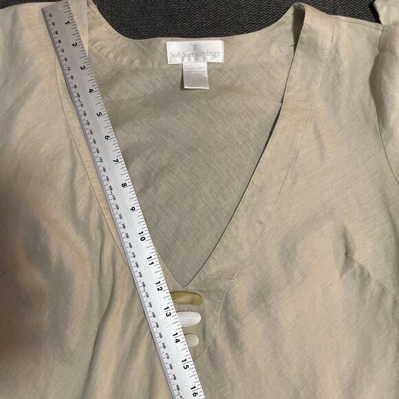 Soft Surroundings Linen Tunic Natural‎ Stone Beads Womens Medium Boho Minimalist - Picture 6 of 11